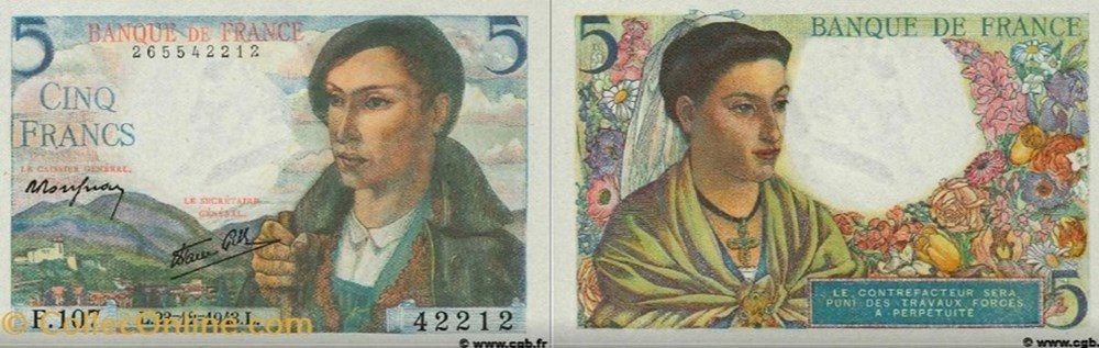 5 Francs BERGER FRANCE 1943 F.05.05 5 Francs BERGER FRANCE 1943 F.05.05 NEUF F.05 - 5 FRANCS BERGER Références Banque de France : BDF194301 Format : 65 x 100 mm Création/mise en circulation : 21 août 1943 Emission...