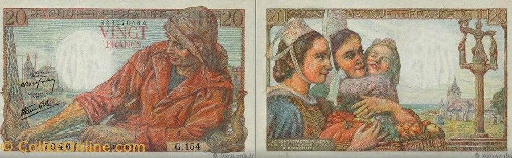 20 Francs PÊCHEUR FRANCE 1947 F.13.11 20 Francs PÊCHEUR FRANCE 1947 F.13.11 NEUF F.13 - 20 FRANCS PÊCHEUR Références Banque de France : BDF194201 Format : 80 x 130 mm Création/mise en circulation : 17 décembre 1942 Emission...