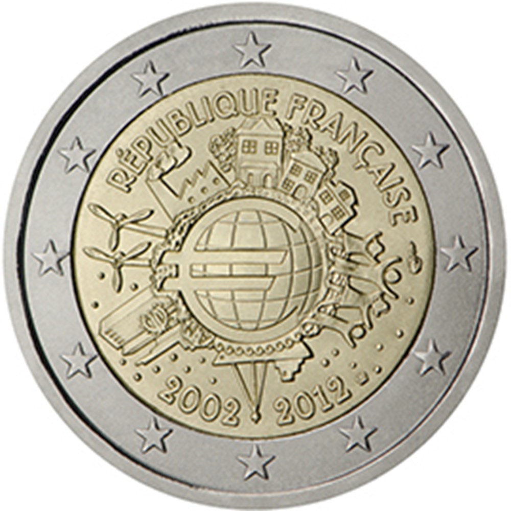 2012 - 10 ans des billets et pièces en € Nombre d'exemplaires : varie d’un pays à l’autre 95,045 millions au total La partie intérieure de la pièce, choisie par les citoyens et les résidents de la zone...