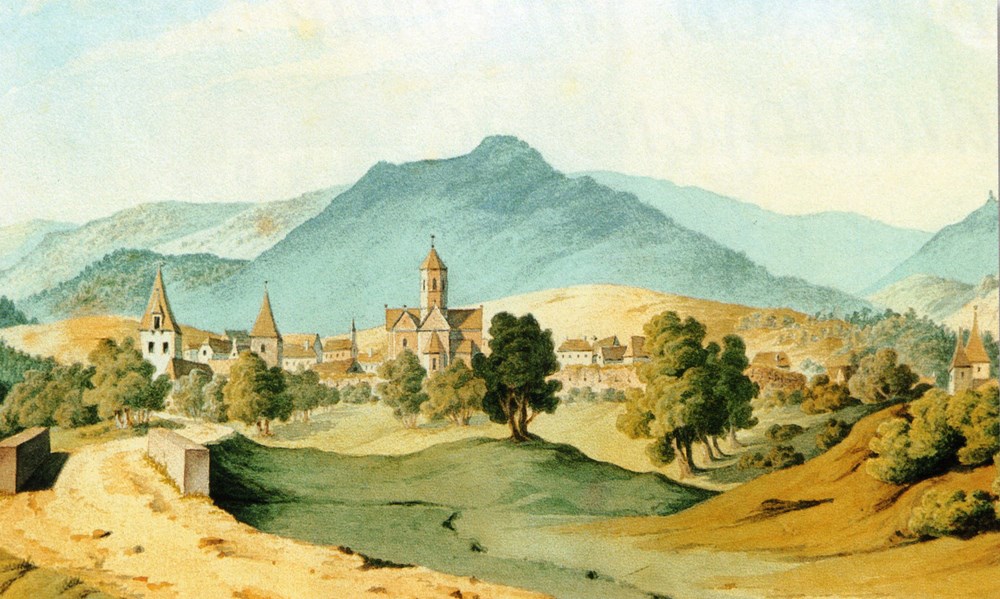 Rosheim dans son écrin .... La jolie petite ville, autrefois impériale, de Rosheim occupe une vallée riante et ouverte, où de belles prairies et de fertiles vignobles touchent aux cultures céréalières de la plaine…...