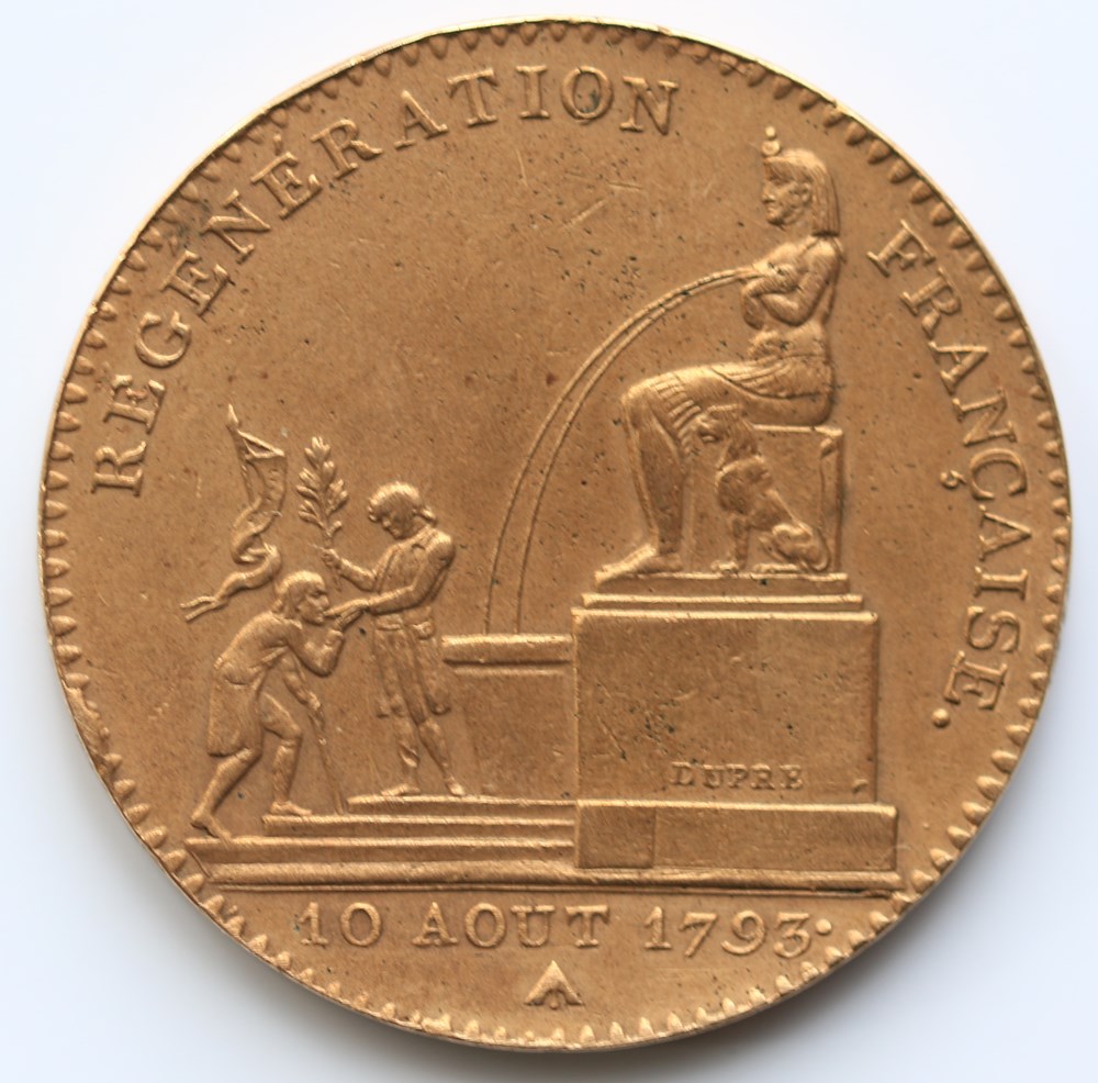 monnaies moderne 5 décimes"régénération" pièce en bronze composé de 25% de métal de cloche et 75%de cuivre. 01/08/1793 instauration du système décimal 12/09/1793 loi de création de la pièce de 5...