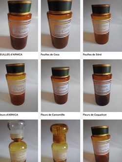 Verre ambré : Flacons et Pots divers
