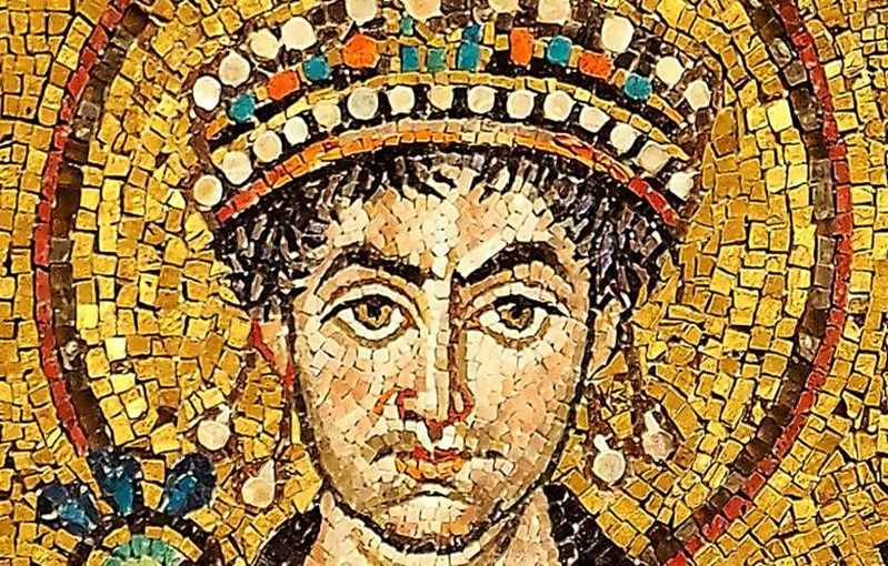 Justinien Ier, mosaïque de la basilique Saint-Vital de Ravenne, avant 547.