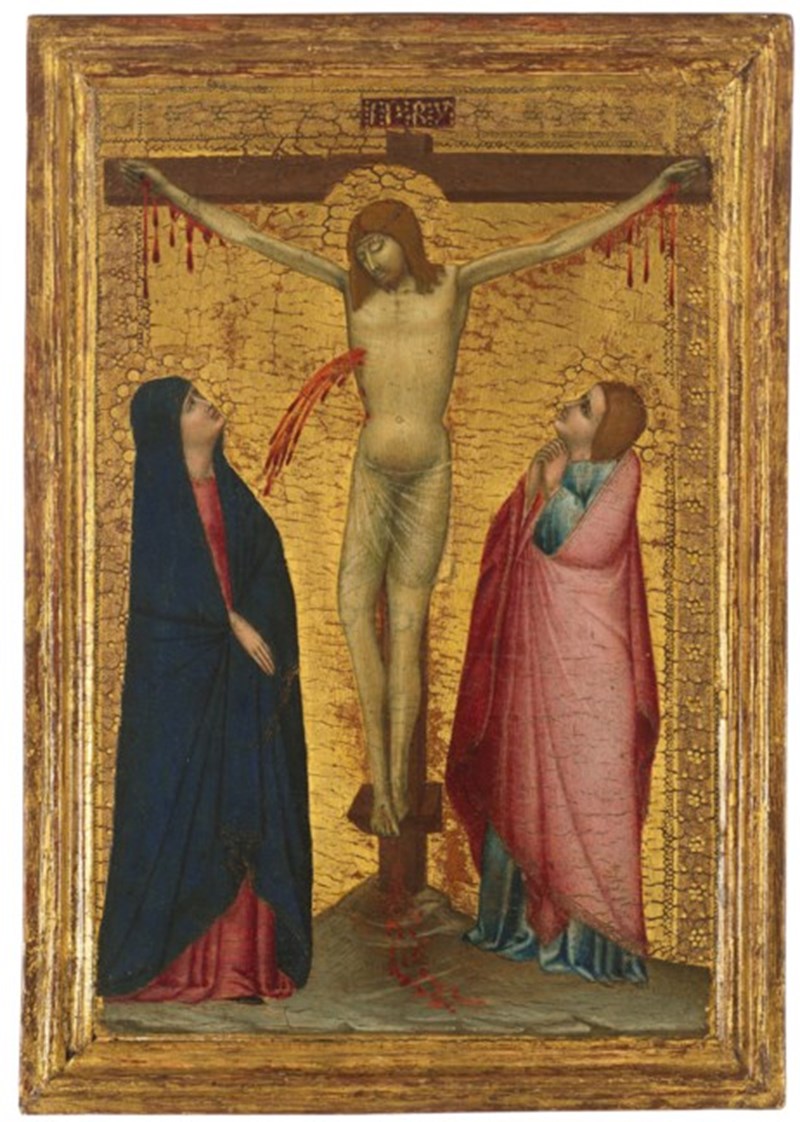 ASSOCIÉ D'AMBROGIO LORENZETTI (SIENNE 1285⁄90-1348) La Crucifixion avec la Vierge et saint Jean l'Évangéliste