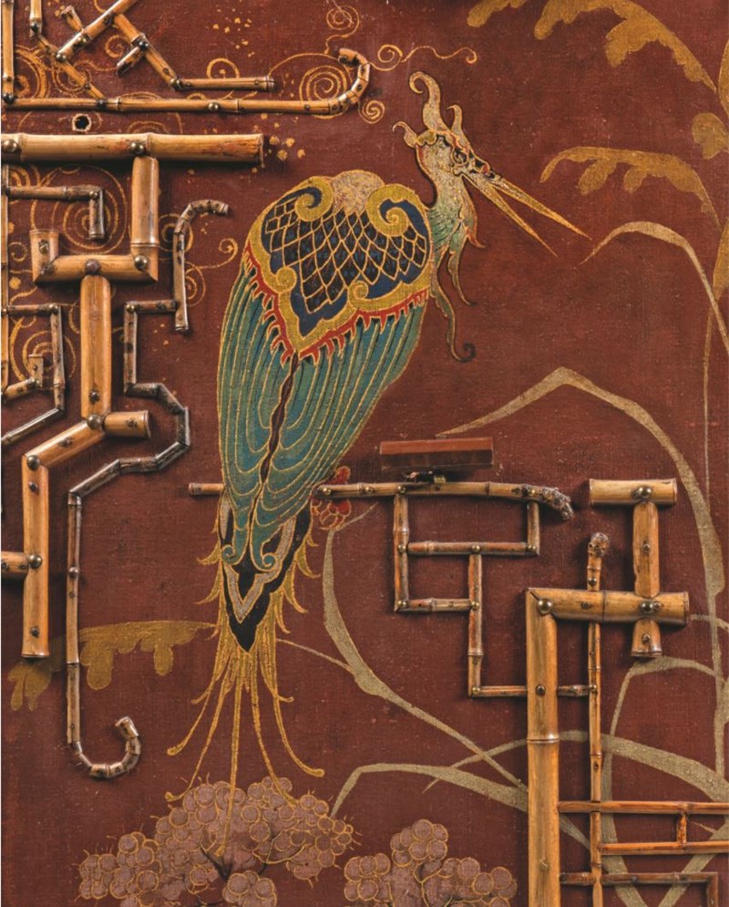 Intérieur en lambris japonais oiseau vert