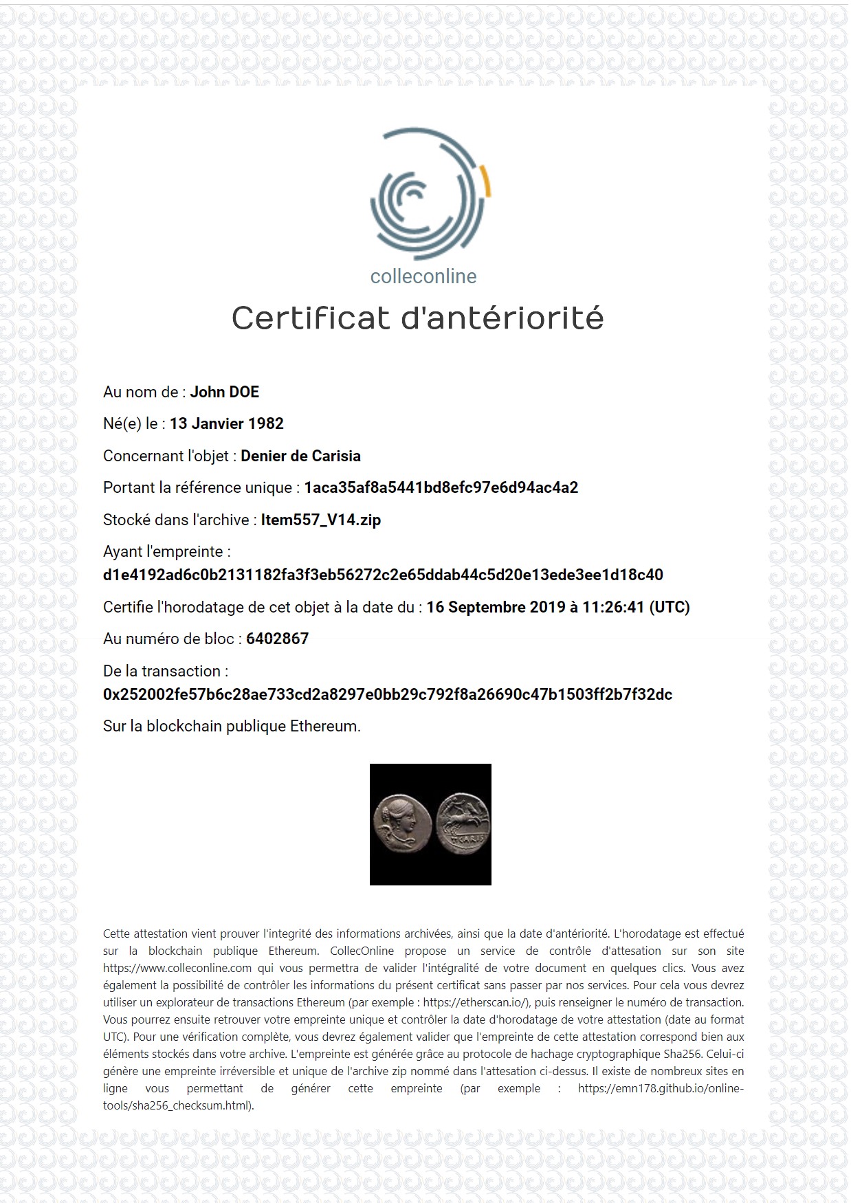 certificat d'antériorité