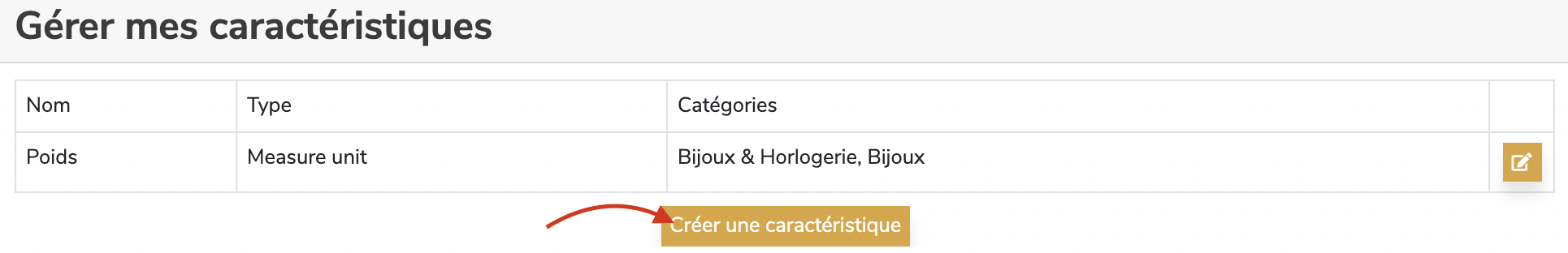 Créer un nouveau caractéristique personnalisé
