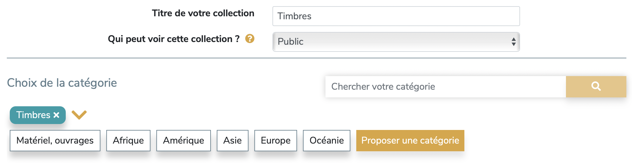 Choisir une catégorie à votre objet