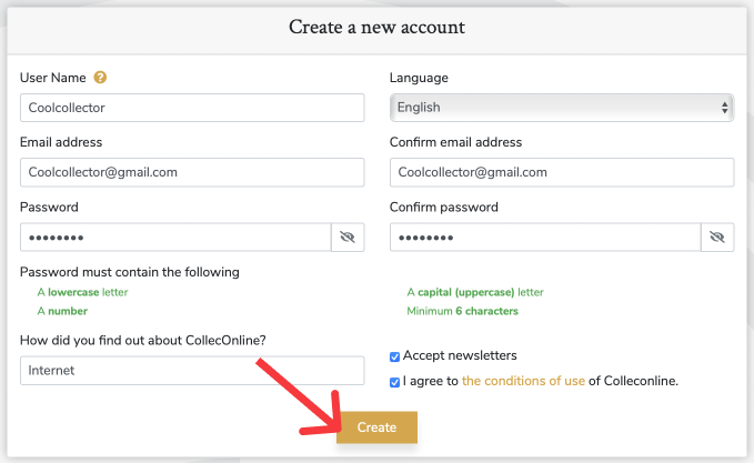Crear una nueva cuenta
