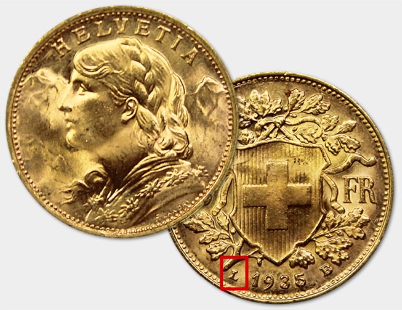 Refrappe 20 Francs Suisse 1935 (L) - Vreneli